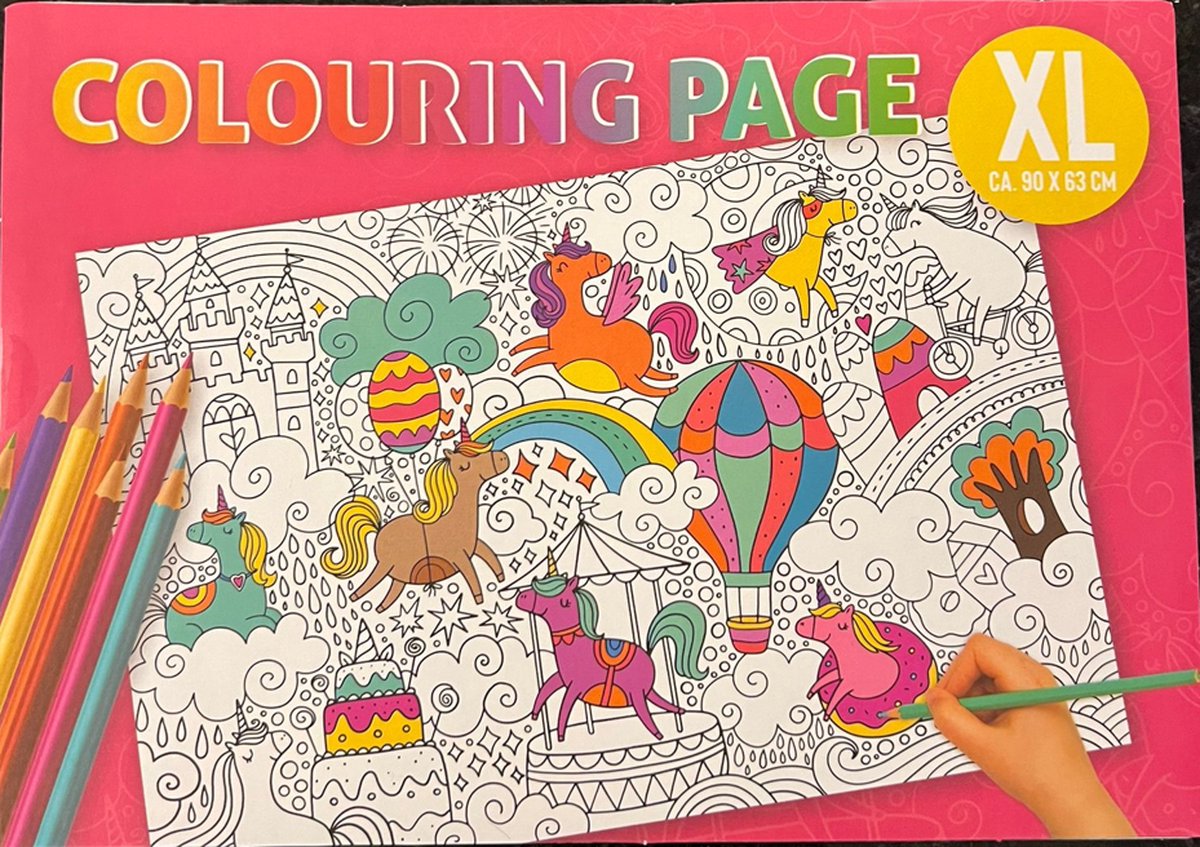 Kleurplaat XL Unicorn 90 cm x 63 cm heel lang kleur plezier vol met Unicorn