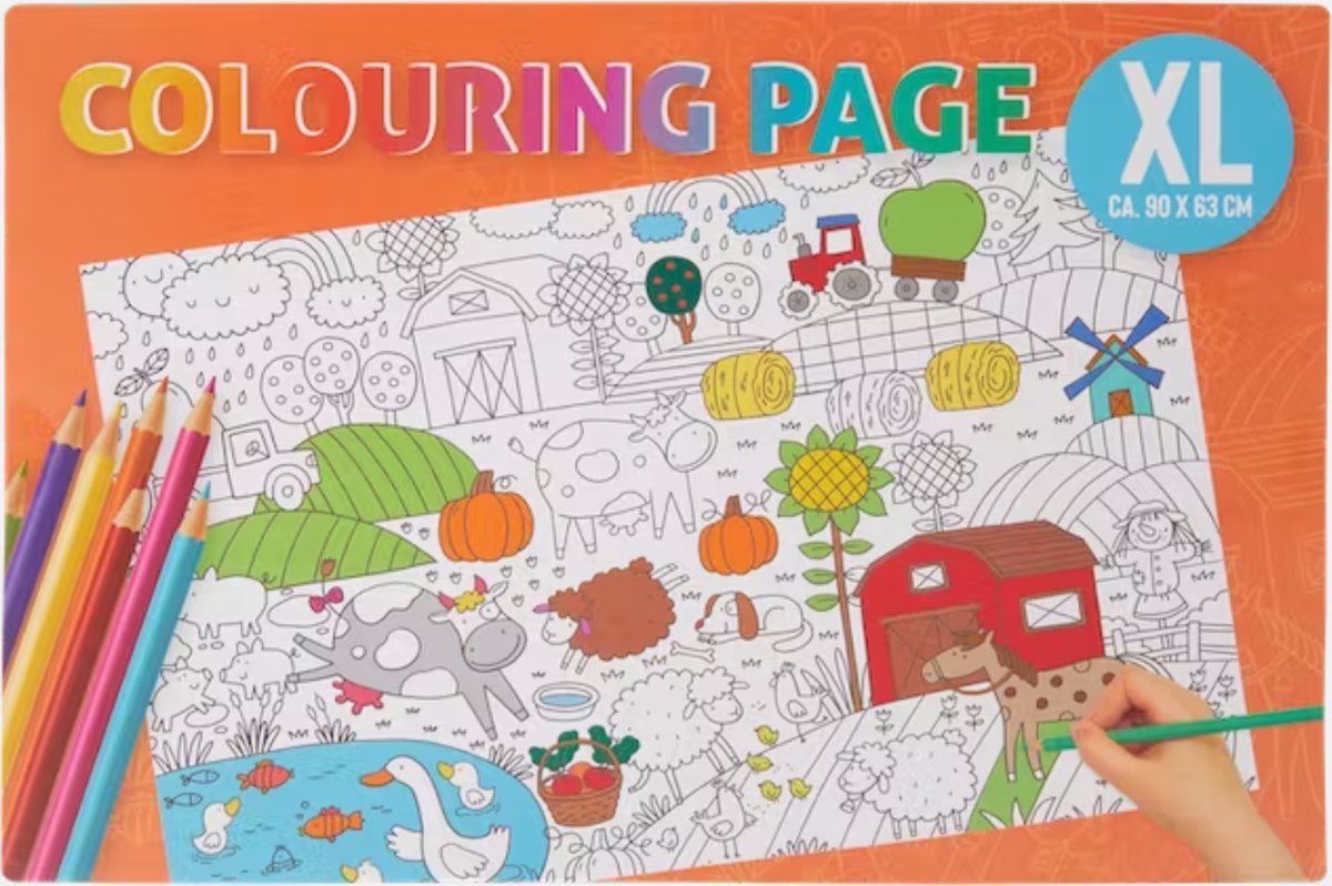 Kleurplaat XL boerderij 90 cm x 63 cm heel lang kleur plezier