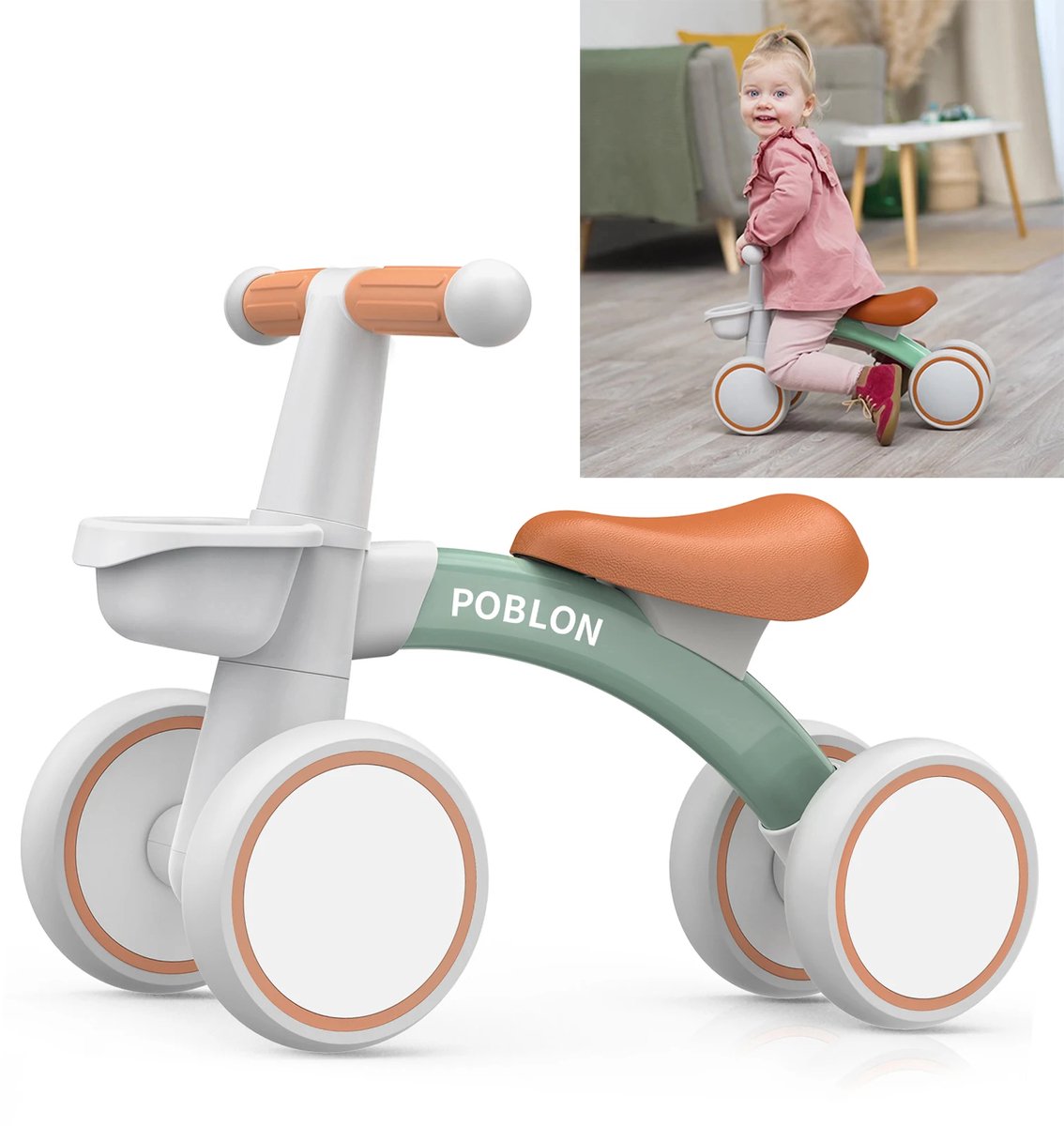 Fubzz Loopfiets - Baby Fiets - Peuter Fiets 12-24 Maanden - 135° Stuurbegrenzer - Stil En Krasvrij - Voor Binnen En Buiten - Met Mandje - Groen
