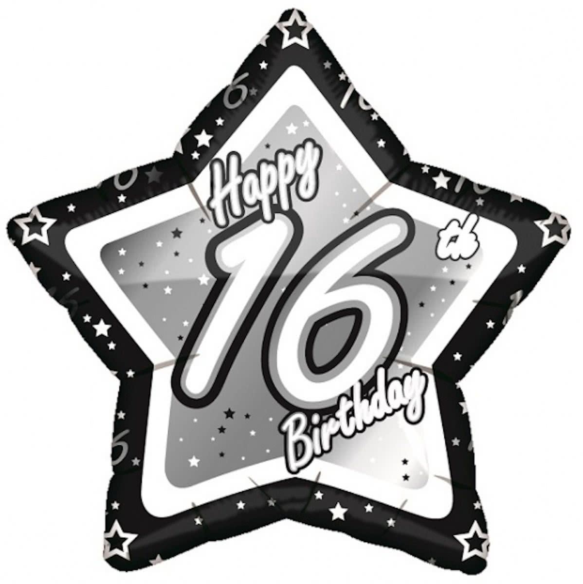 16 jaar folieballon zwart/zilver