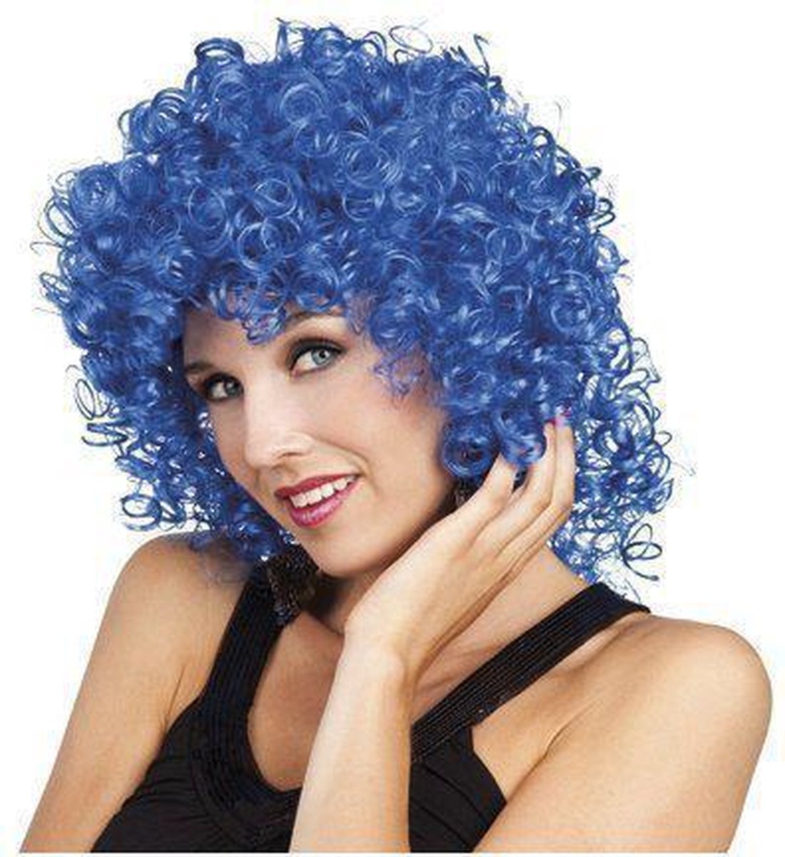 Blauwe krullen pruik