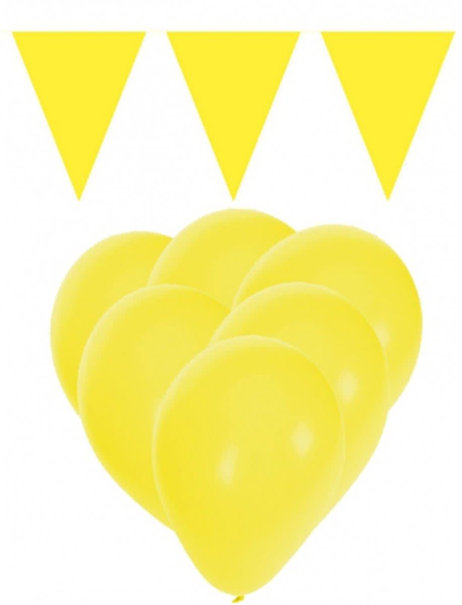 Gele versiering 15 ballonnen met 2 vlaggenlijnen