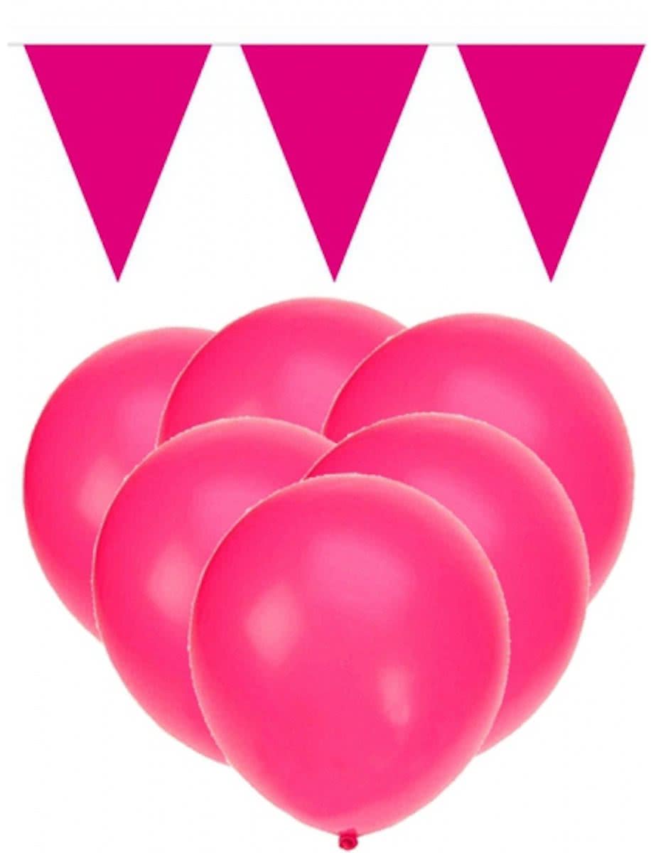 Knal roze versiering 15 ballonnen met 2 vlaggenlijnen