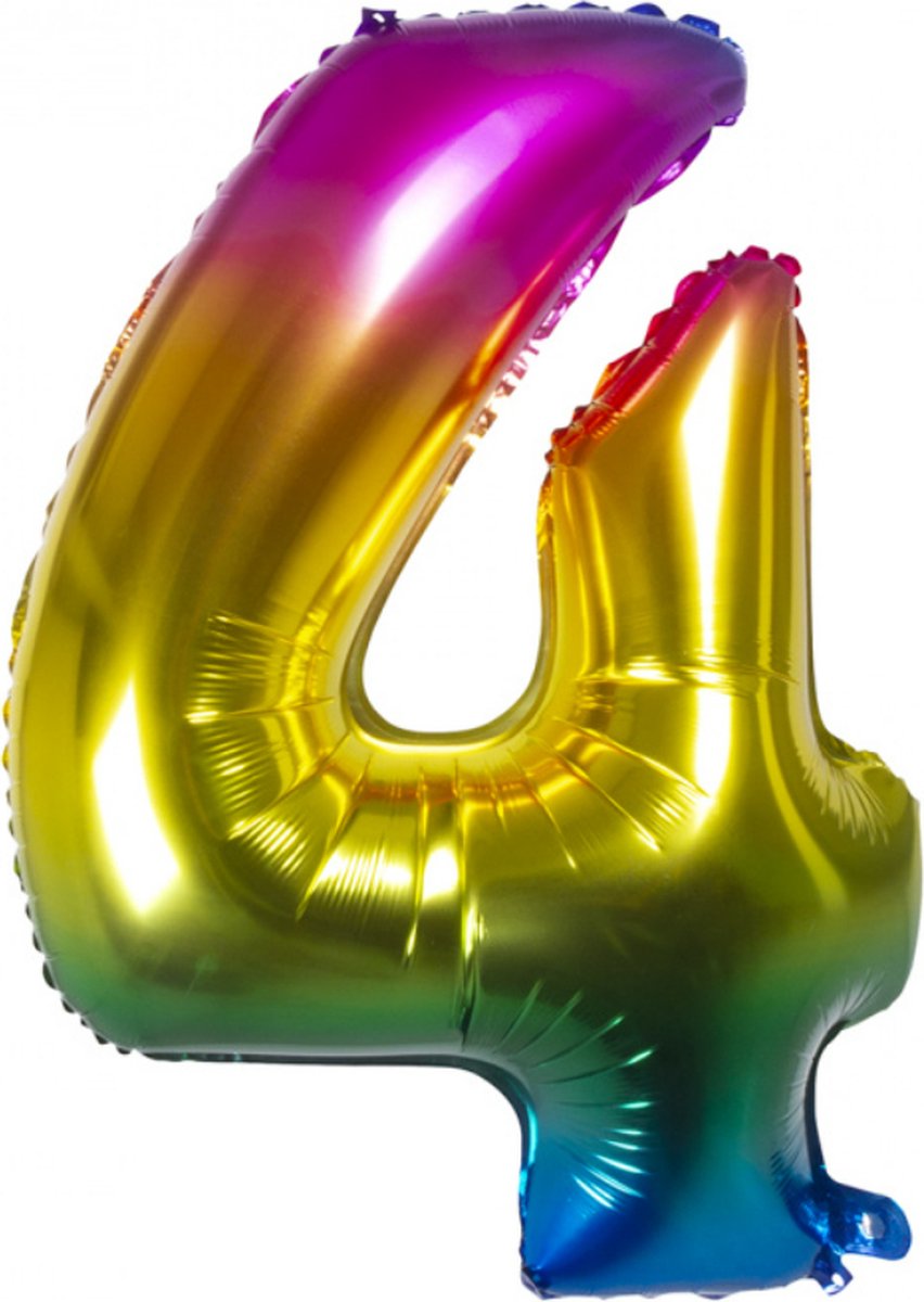 Folie Ballon Cijfer 4 - Gekleurd
