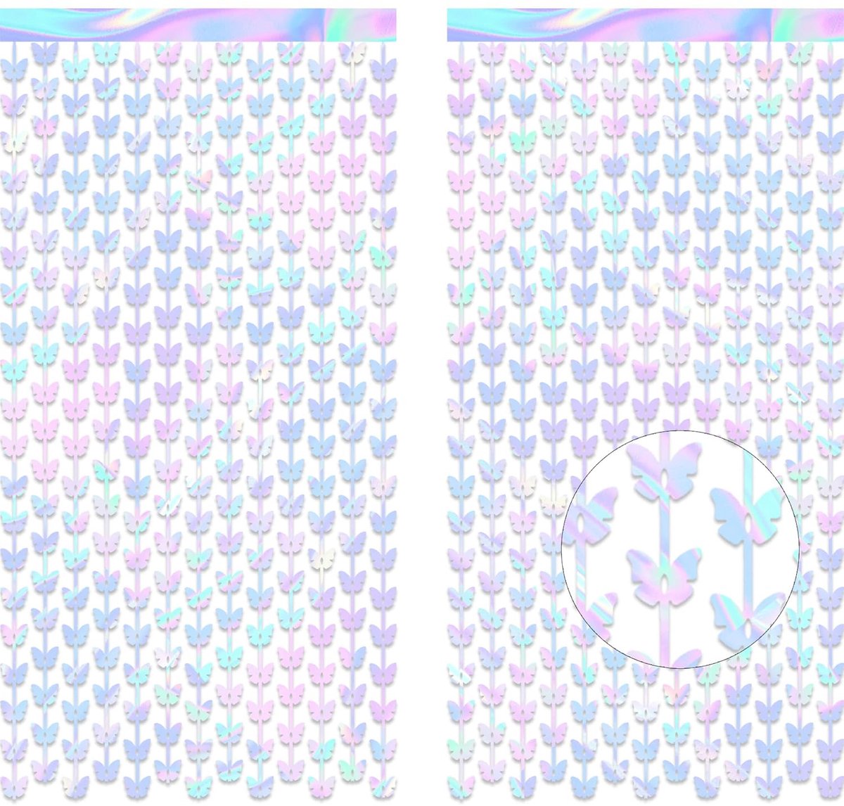 Iriserend vlindergordijn - feestdecoratie - pack van 2 - 1 m x 2,5 m