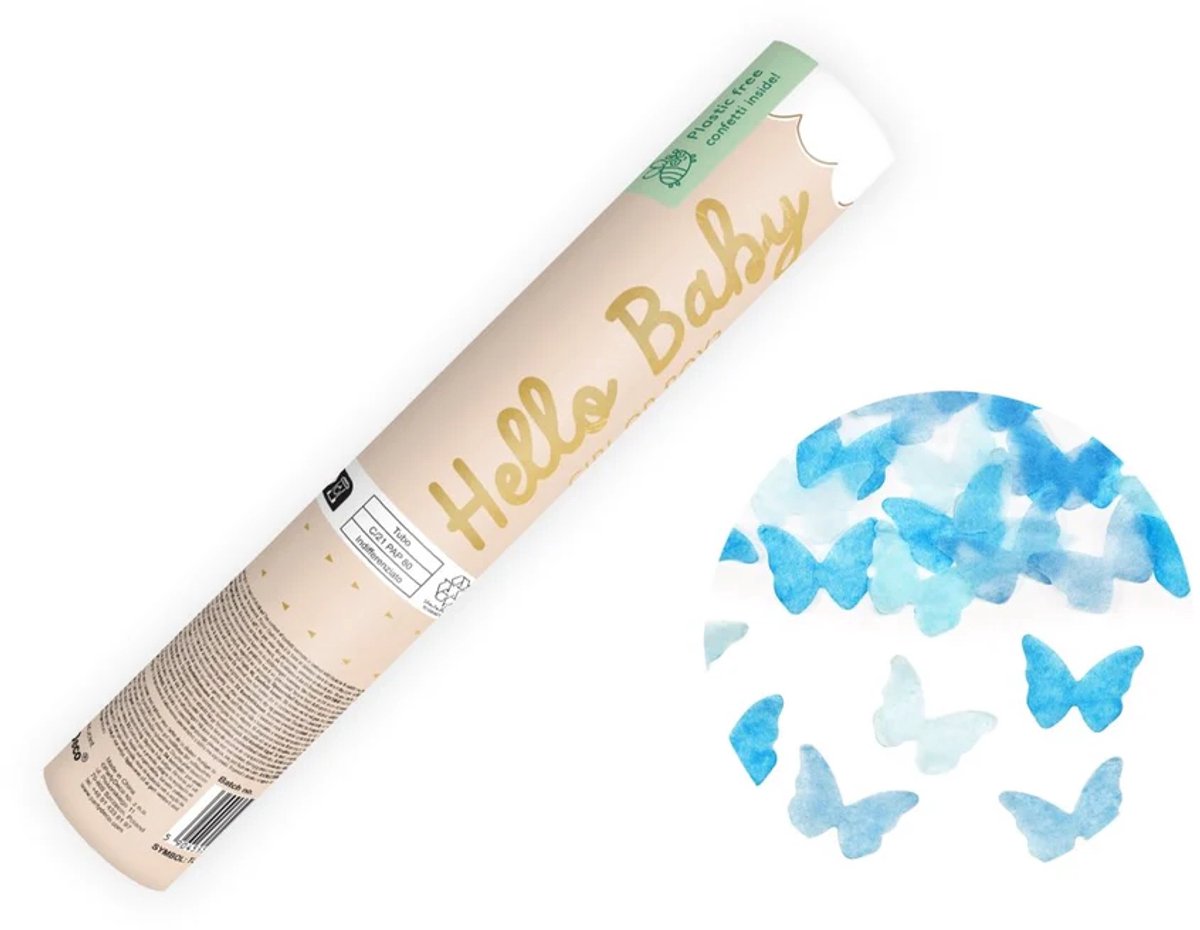 Vlinder Confetti Kanon Blauw 20cm