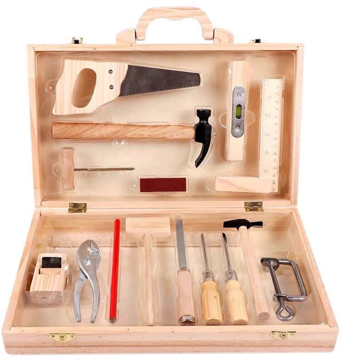 Houten Gereedschapskist voor Kinderen – 16-delige set met echt Gereedschap – Educatief Speelgoed - Vanaf 6 jaar