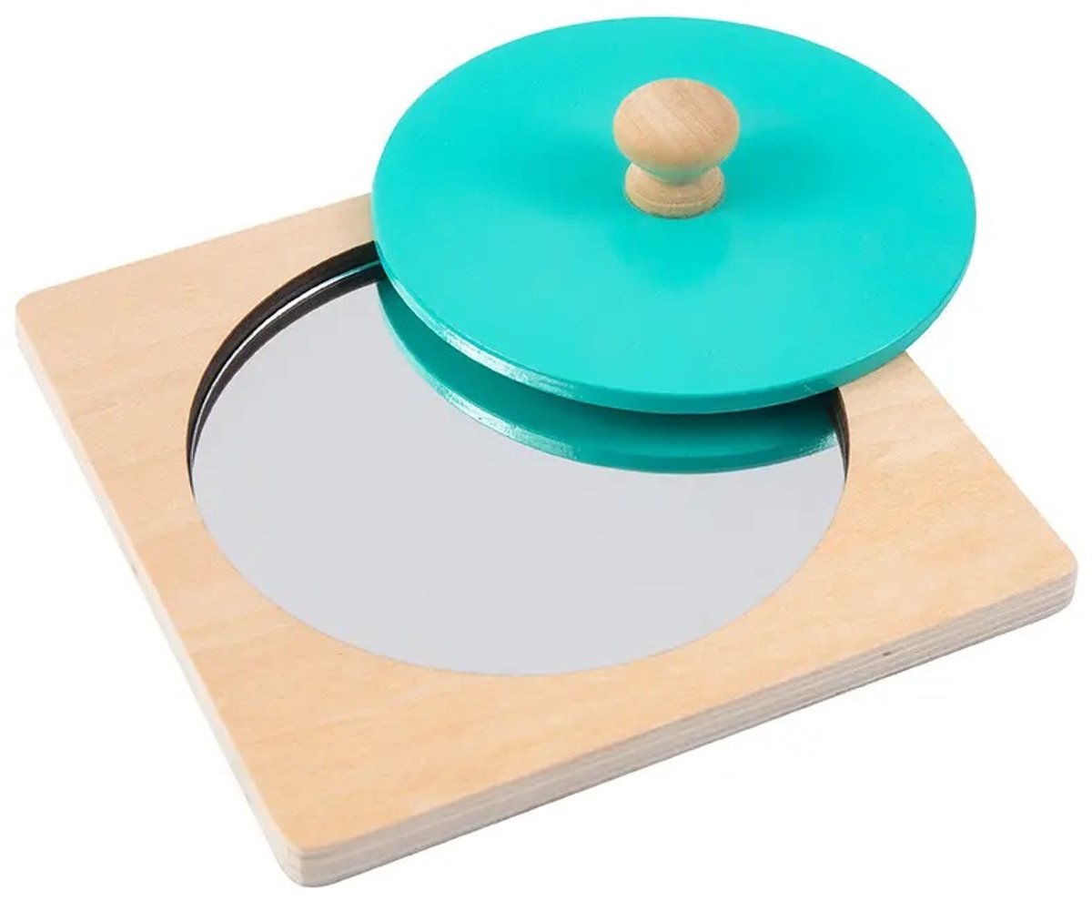 Houten baby puzzel met spiegel - vanaf 6 maanden - Blauw - Educatief montessori speelgoed - Sensorisch - Baby speelgoed