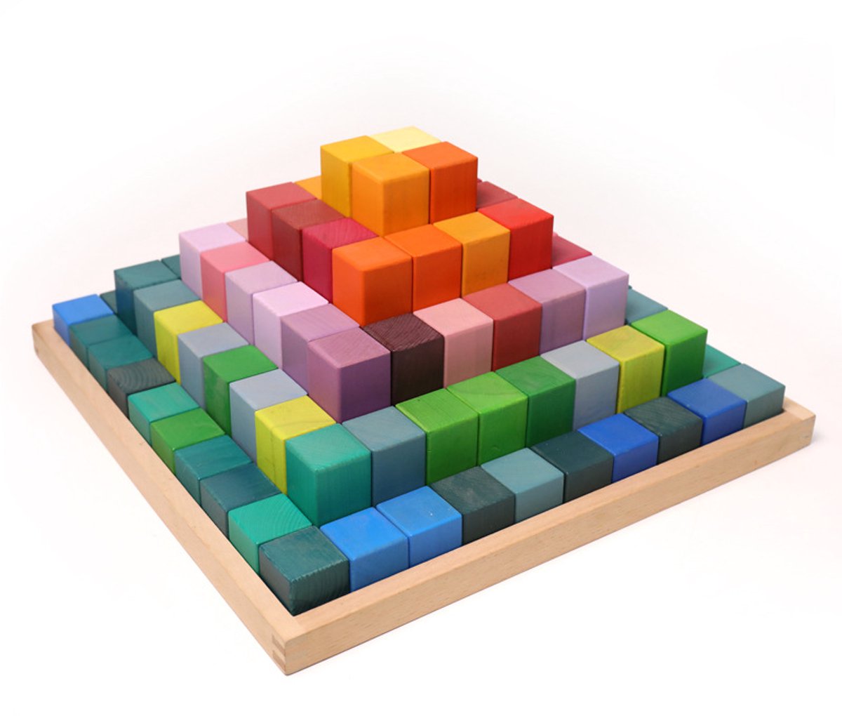 Houten blokken in tray - Regenboogkleuren - 100 blokken - Open einde speelgoed - Educatief montessori speelgoed - Grapat en Grimms style