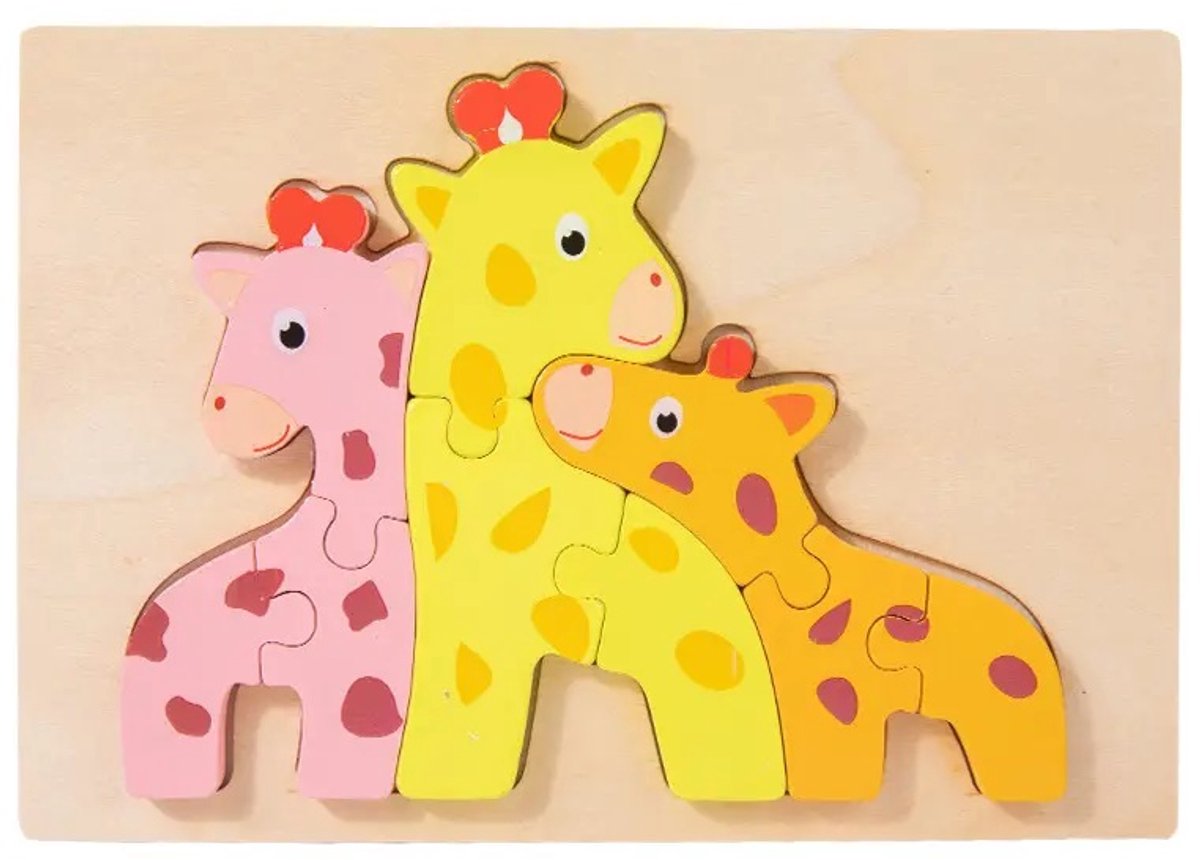 Houten dieren puzzel - Giraffen - 8 stukjes - Vanaf 2 jaar - Kinderpuzzel - Educatief montessori speelgoed - Grapat en Grimms style
