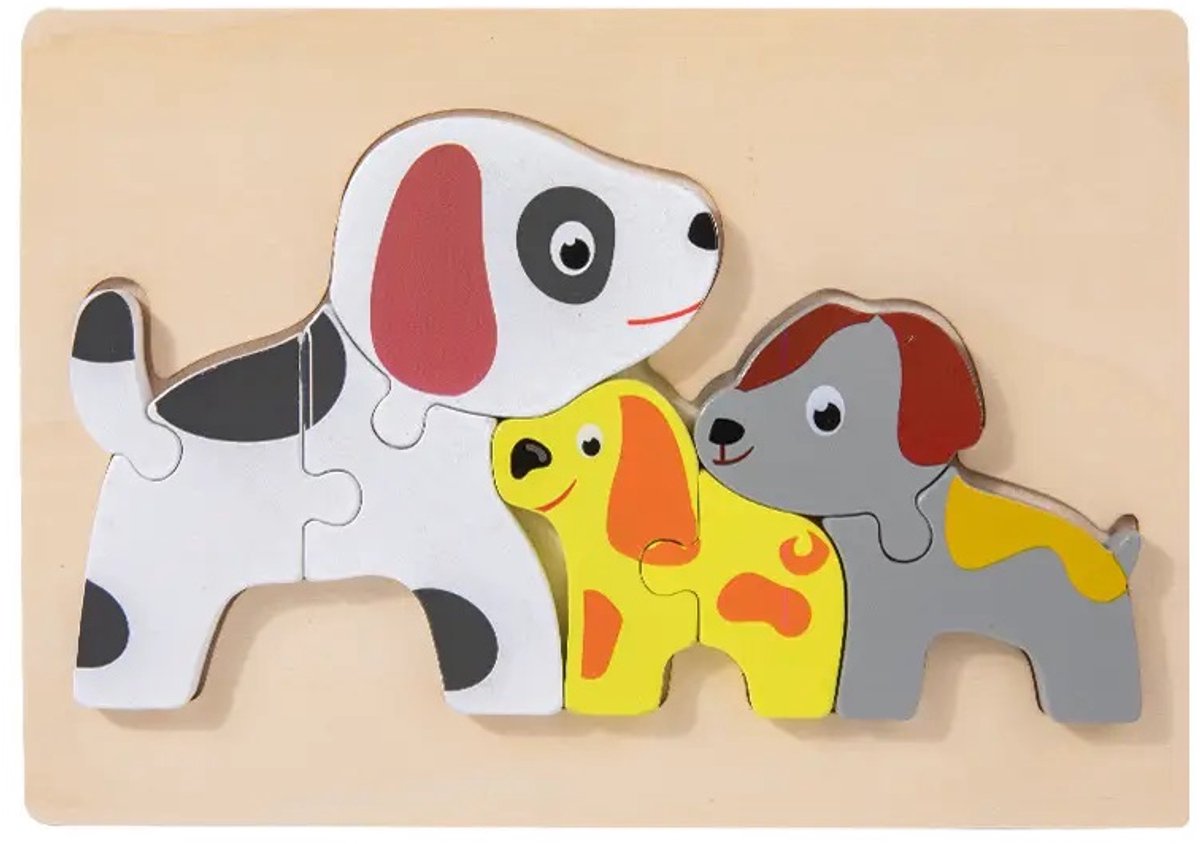 Houten dieren puzzel - Honden - 8 stukjes - Vanaf 2 jaar - Kinderpuzzel - Educatief montessori speelgoed - Grapat en Grimms style