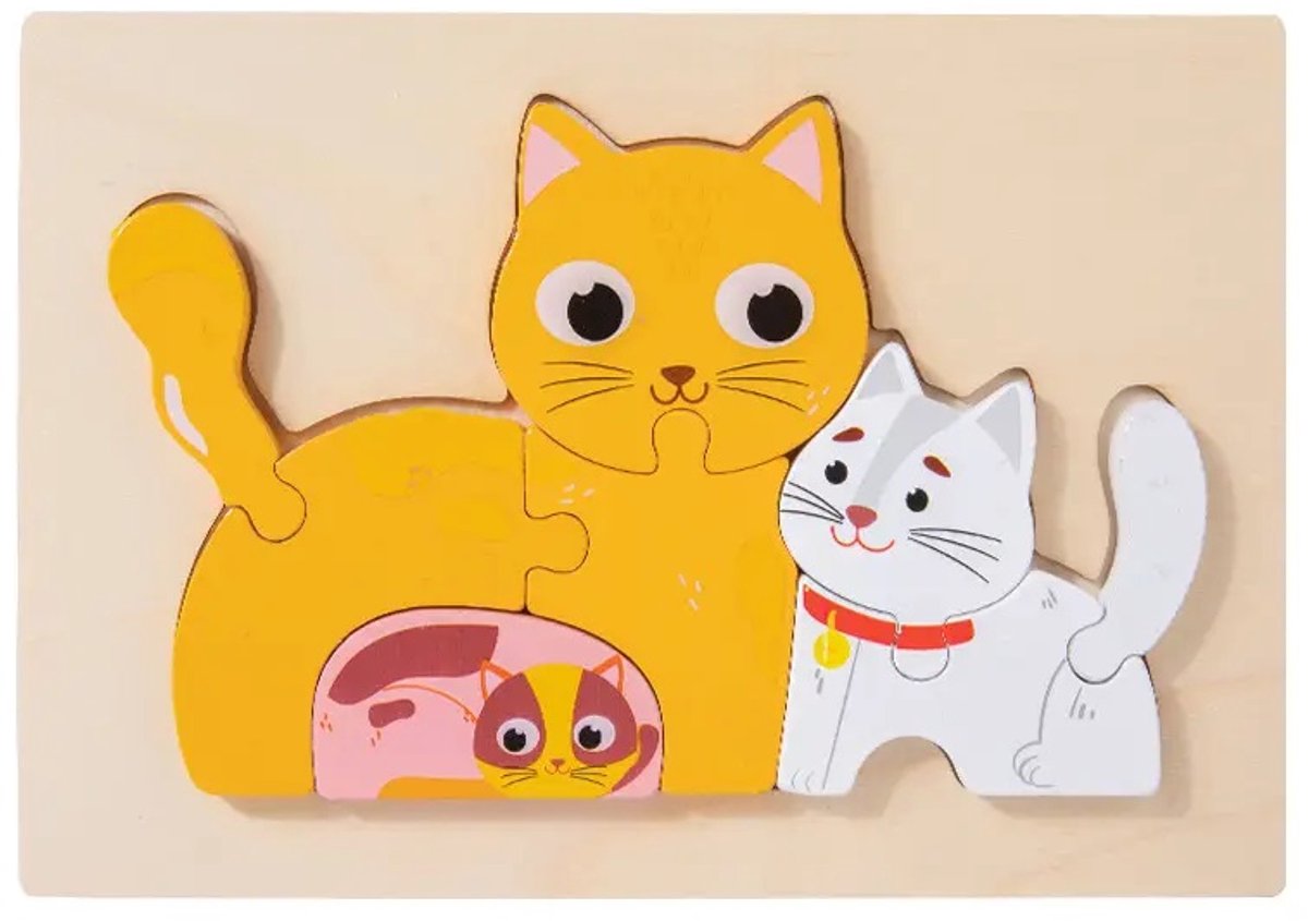 Houten dieren puzzel - Poezen - 8 stukjes - Vanaf 2 jaar - Kinderpuzzel - Educatief montessori speelgoed - Grapat en Grimms style