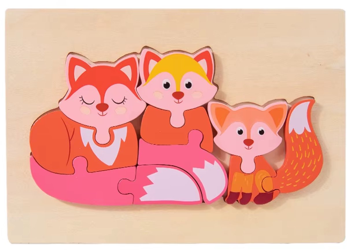 Houten dieren puzzel - Vossen - 10 stukjes - Vanaf 2 jaar - Kinderpuzzel - Educatief montessori speelgoed - Grapat en Grimms style