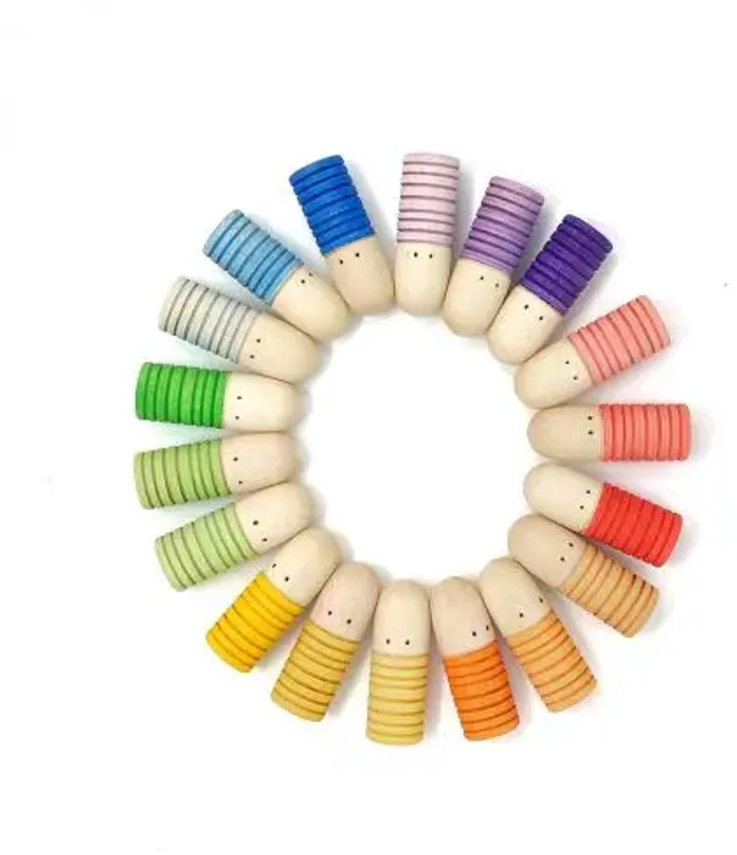 Houten figuren - Robots - Brots - Pastelkleuren en regenboogkleuren- 18 stuks - Open einde speelgoed - Educatief montessori speelgoed - Grapat en Grimms style