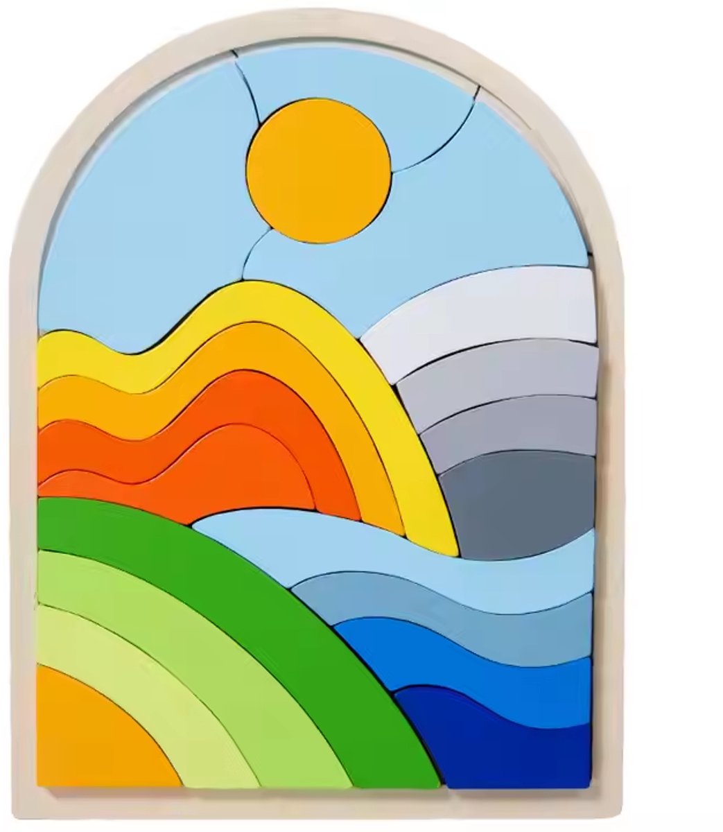 Houten landschapspuzzel bergen - Vanaf 4 jaar - 20 stukjes - Kleuren en vormen - Educatief speelgoed - Legpuzzel - Kinderpuzzel