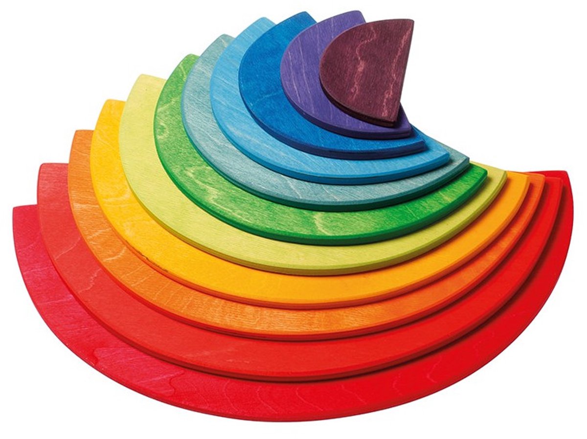 Houten regenboog schijven - Regenboogkleuren - 11 stuks - Open einde speelgoed - Educatief montessori speelgoed - Grimms style
