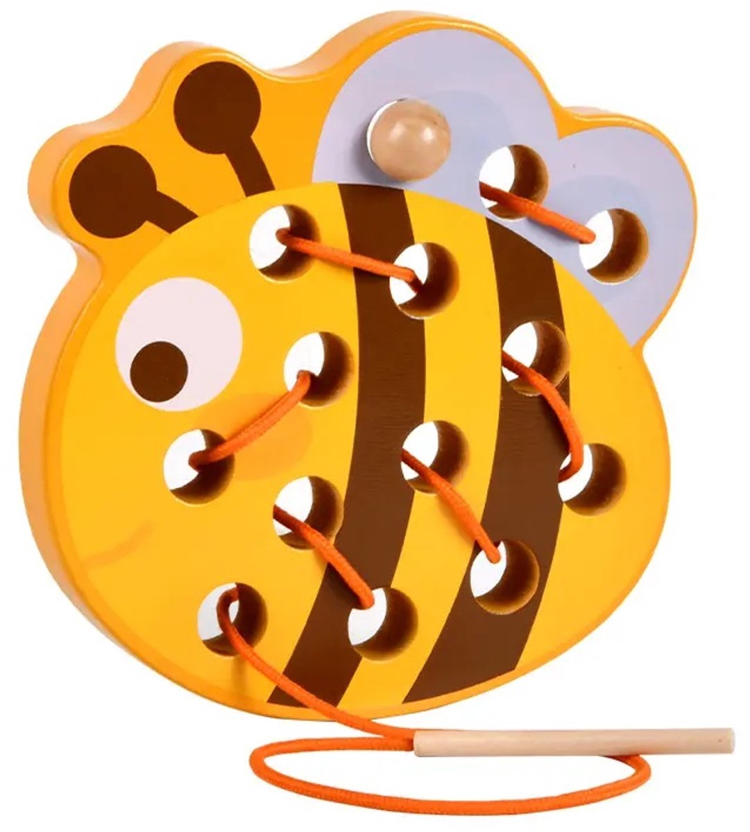 Houten veterspeelgoed bij - Vanaf 2 jaar - Educatief montessori speelgoed - Peuter speelgoed - Reisspeelgoed - Speelgoed voor onderweg