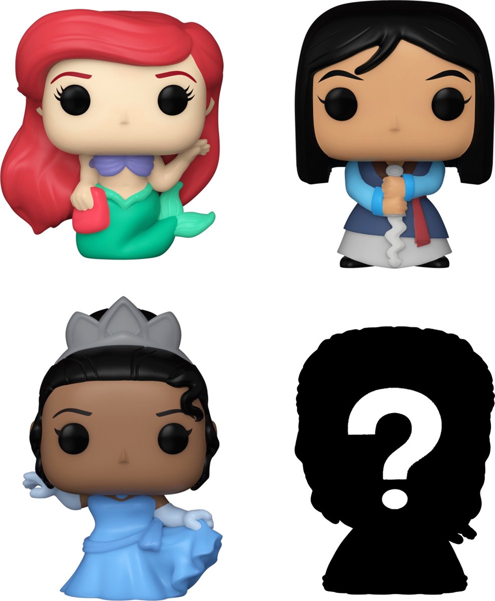   Bitty Pop: Disney Princess 4-Pack Series 1 - Ariel 563 - Mulan 166 - Tiana 224 + Mystery