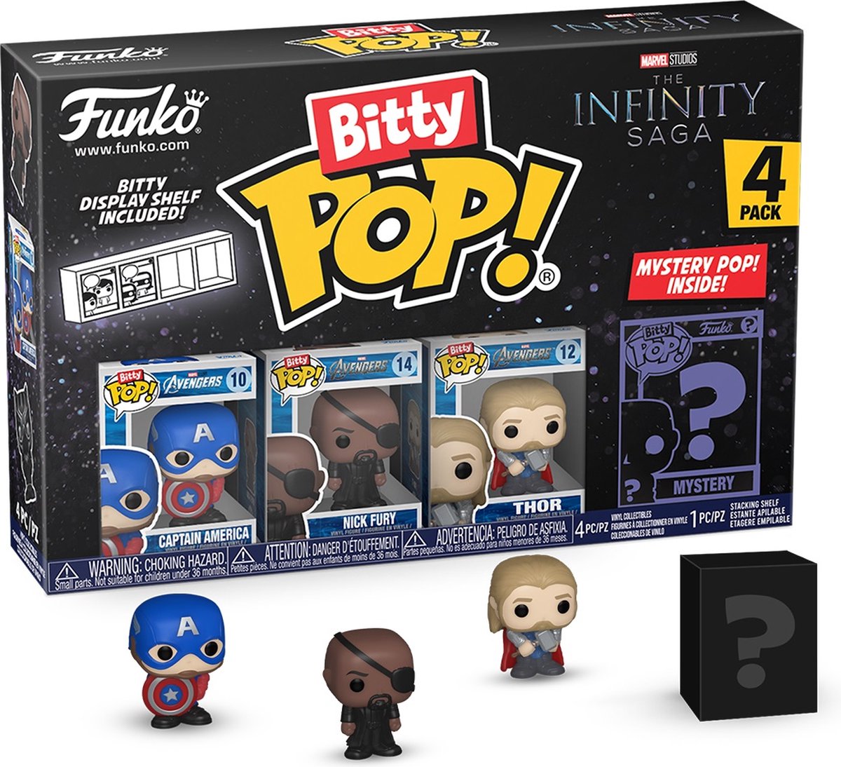   Captain America, Nick Fury, Thor and mystery chase -   Bitty Pop! - The Infinity Saga Figuur - 2cm