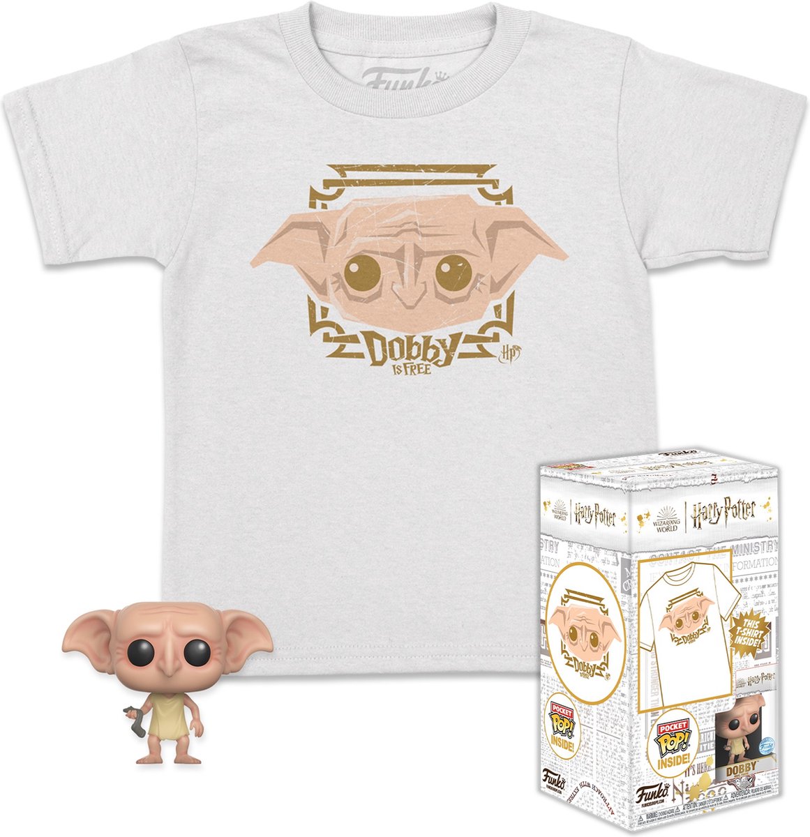  Harry Potter - Pocket POP! & Kids Tee Box Dobby Verzamelfiguur & T-shirt Set - L - Wit