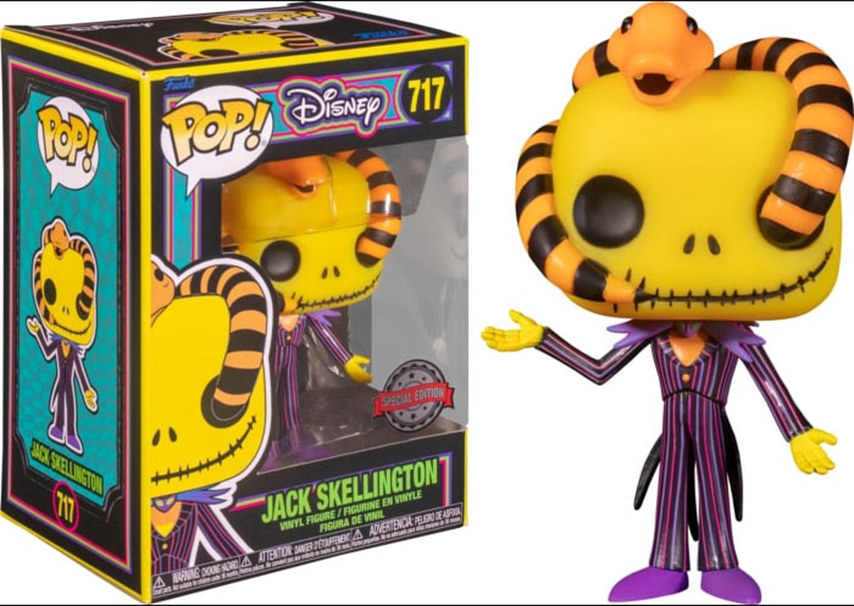   Jack met Snake (Black Light) -   Pop! - Nightmare Before Christmas Figuur - 9cm