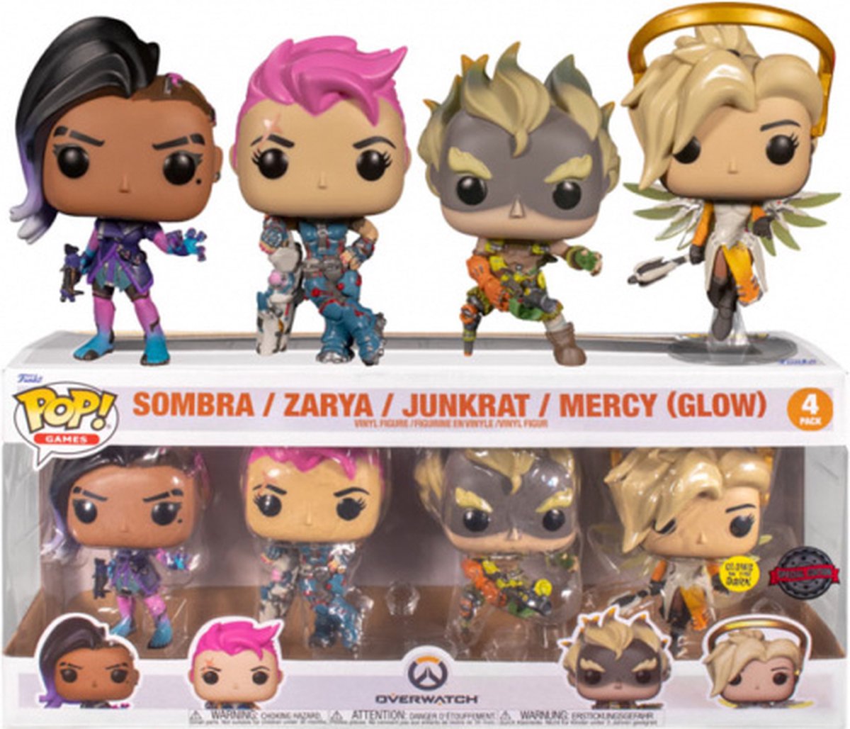   Pop! Overwatch 4 Pack GLOWS IN THE DARK - Sombra , Zarya , Junkrat & Mercy Vaulted Rare