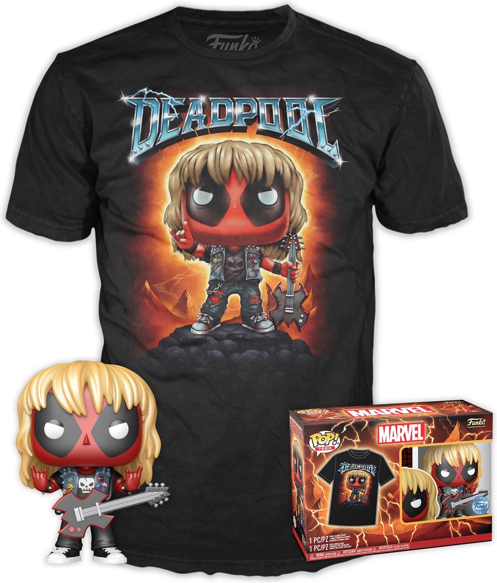   Pop! Tee Box Marvel: DeadPool (Heavy Metal) Guitar Metallic Special Edition Exclusive - Maat S