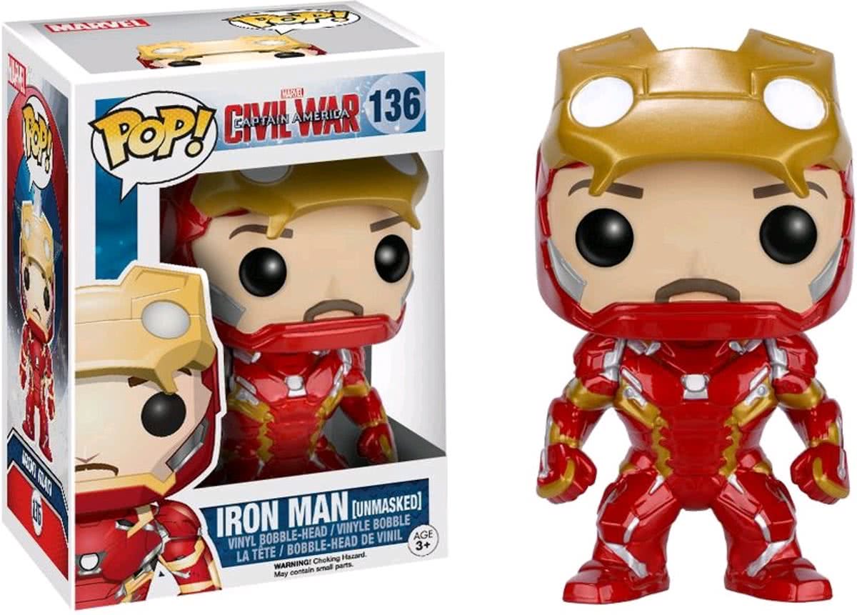   Pop! Vinyl figuur nr.136 Iron Man Unmasked Civil War