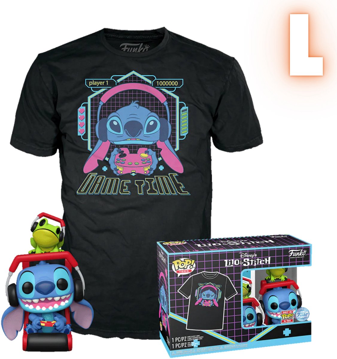 Lilo & Stitch Gamer Stitch with Frog - POP! & Tee Heren   Pop! - Neutraal - L