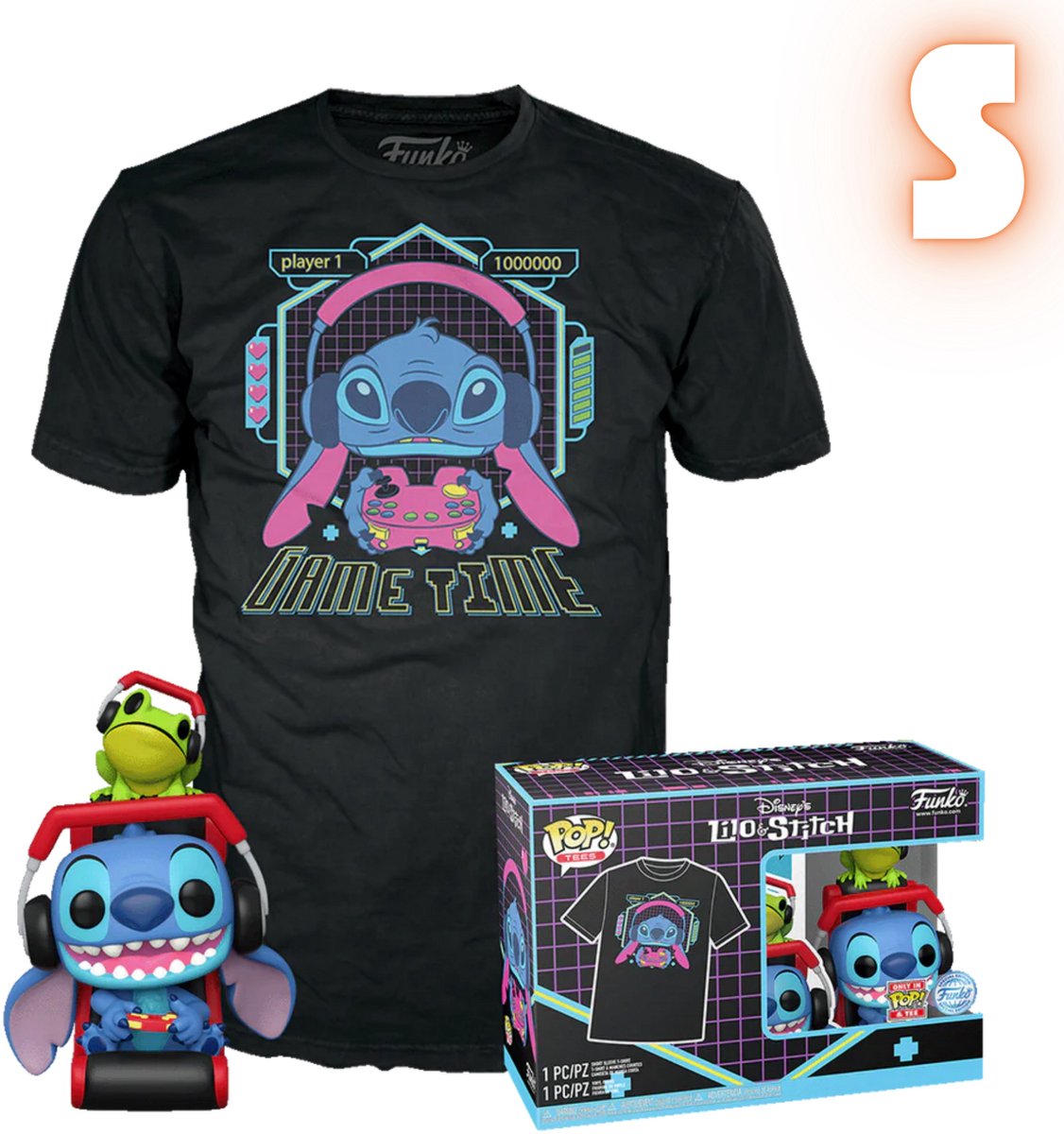 Lilo & Stitch Gamer Stitch with Frog - POP! & Tee Heren   Pop! - Neutraal - S