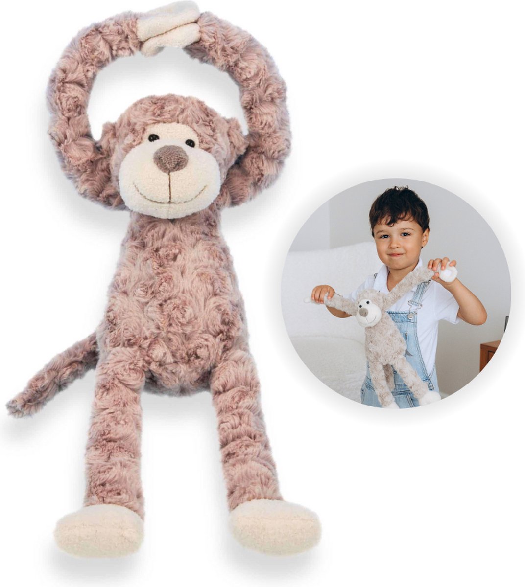 Funnies Slingeraap Cream 45 cm - Zachte Knuffelaap, Knuffel, Knuffeldier - Pluche Speelgoed - Schattige Knuffelvriend voor Baby’s en Peuters - Ideaal als Troost Pop, Knuffelbeest of Cadeau