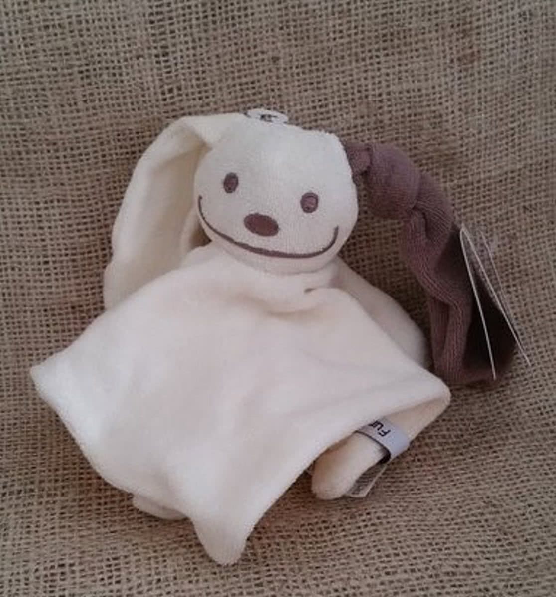 Zacht tutpopje / tutpoppetje - ecru, met bruin oortje - zacht badstof van 100% katoen