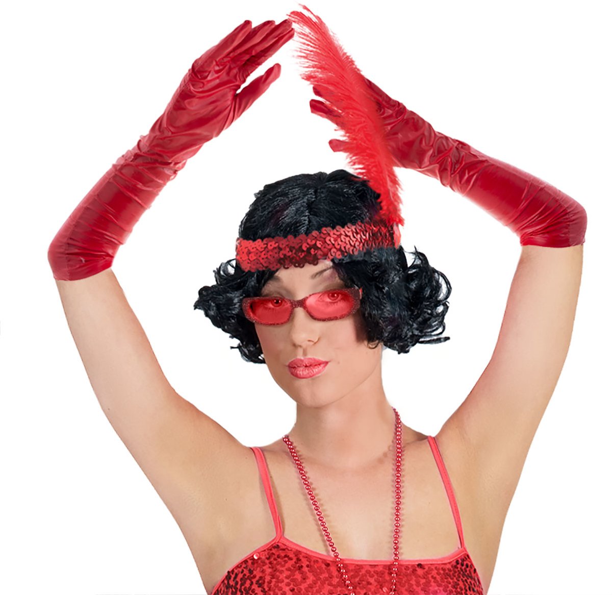 Charleston set 3 delig - bril, haarband en handschoenen rood