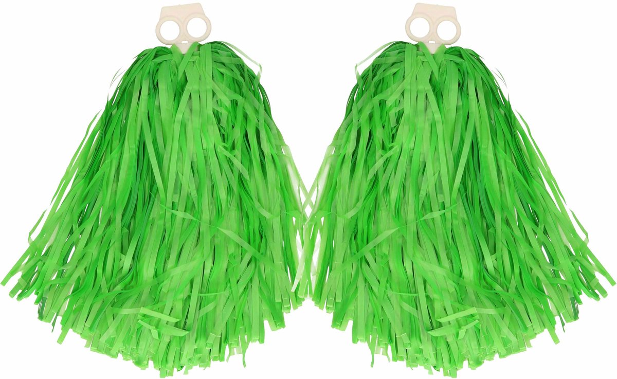 Cheerballs/pompoms - 6x - groen - met franjes en ring handgreep - 28 cm