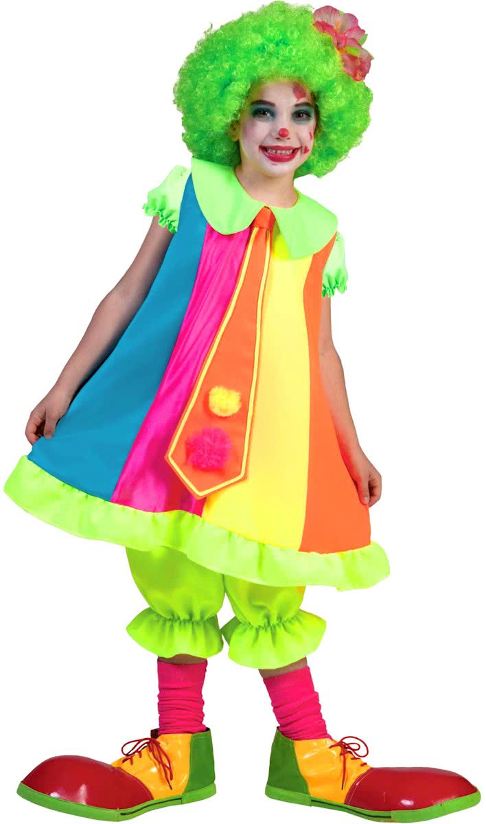 Fluo clownskostuum voor meisjes - Verkleedkleding - maat 128