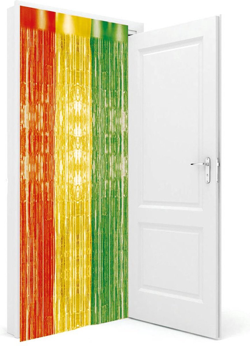 Folie deurgordijn rood/geel/groen 200 x 100 cm - Carnaval feestartikelen/versiering - Tinsel deur gordijn