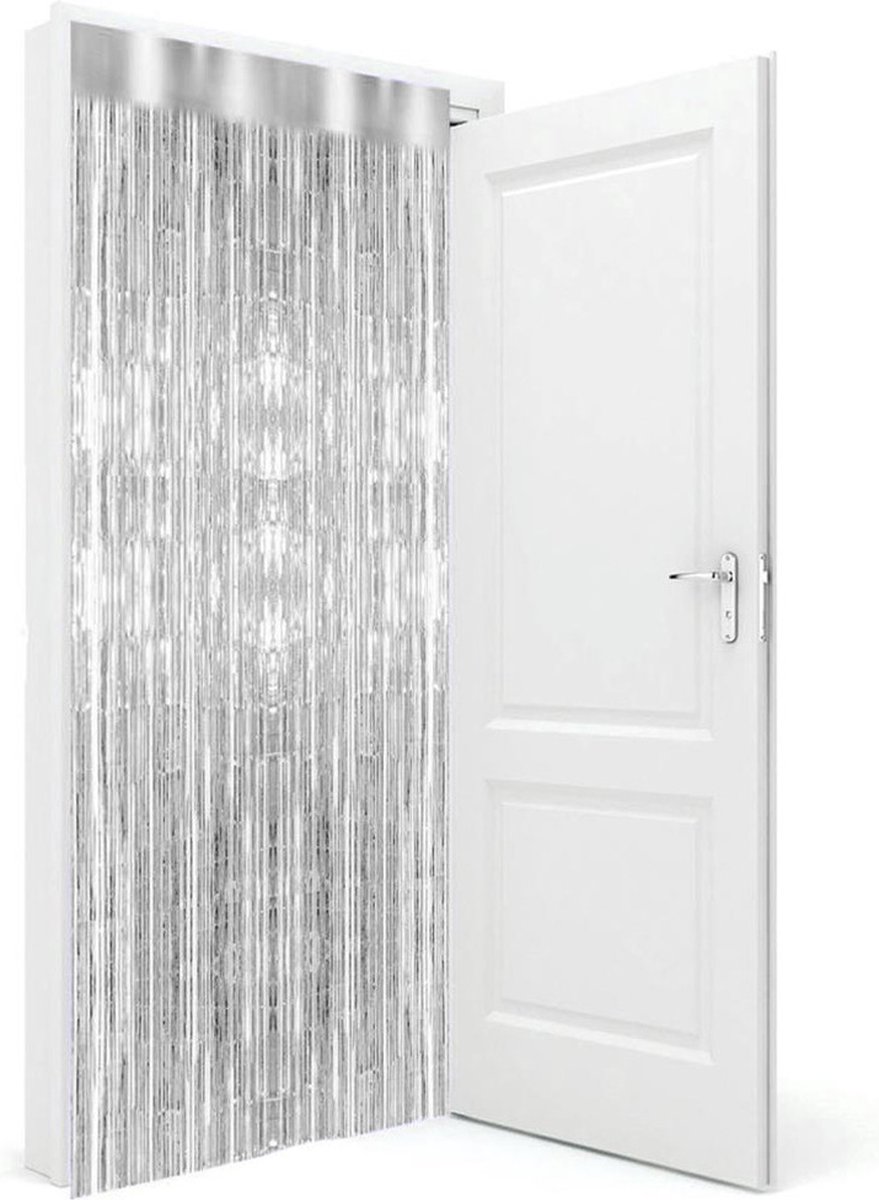 Folie deurgordijn zilver 200 x 100 cm - Feestartikelen/versiering - Tinsel deur gordijn