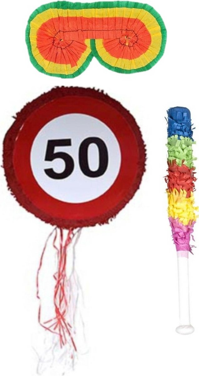   - Verjaardag   50 jaar van 50 x 50 cm set met stok en masker