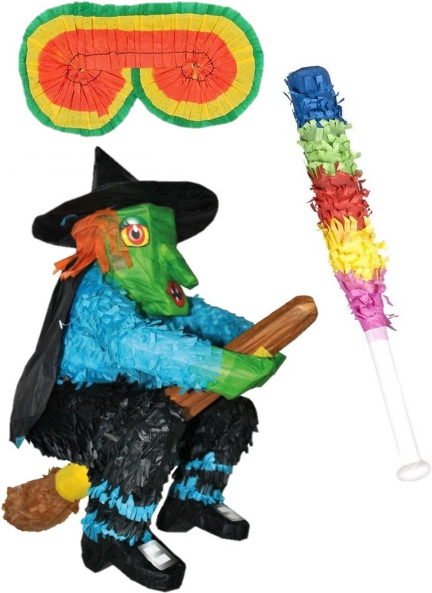   - Verjaardag   Heks van 48 x 45 cm set met stok en masker