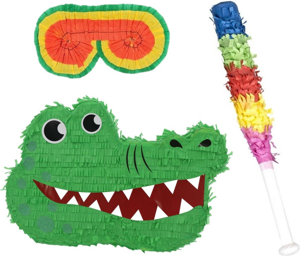   - Verjaardag   Krokodil van 42 cm set met stok en masker