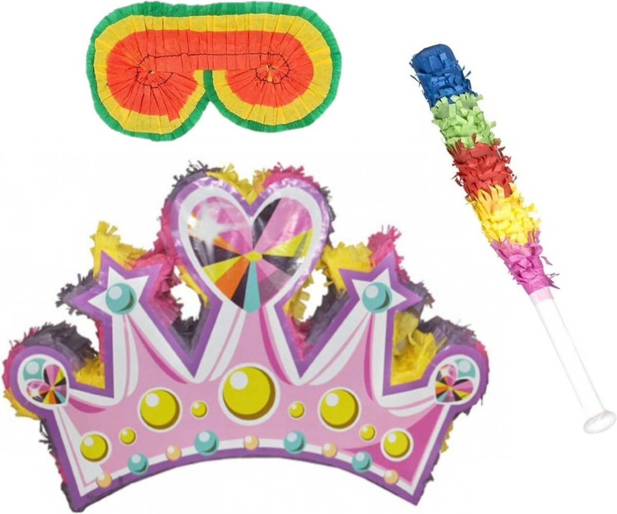 Funny Fashion - Verjaardag Pinata Prinsessen kroon van 61 x 41 cm set met stok en masker