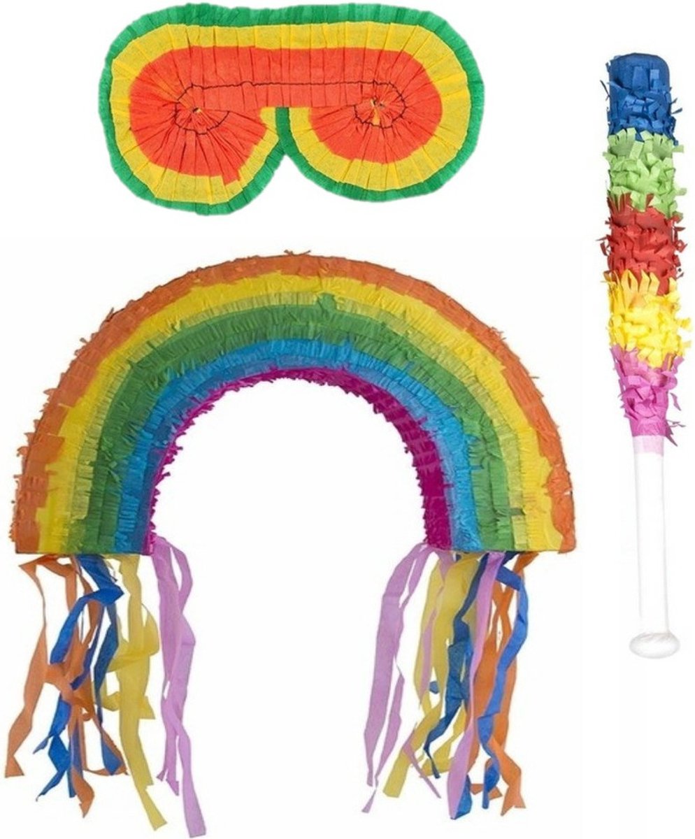   - Verjaardag   Regenboog van 56 x 45 cm set met stok en masker