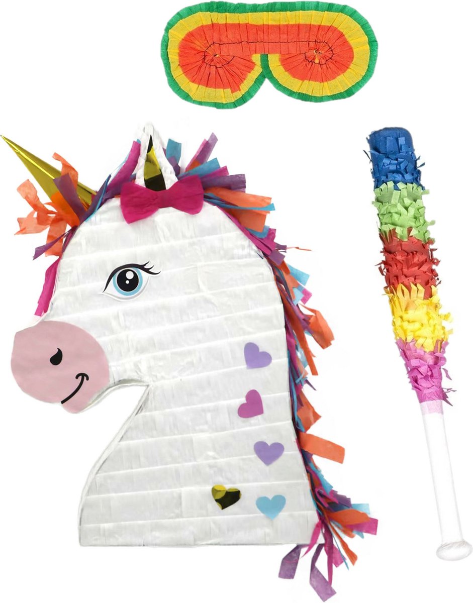   - Verjaardag   Unicorn/eenhoorn - 42 x 30 cm - set met stok en masker