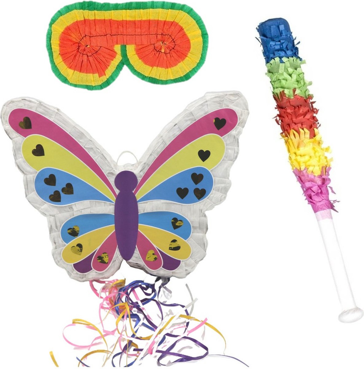   - Verjaardag   Vlinder van 42 cm set met stok en masker