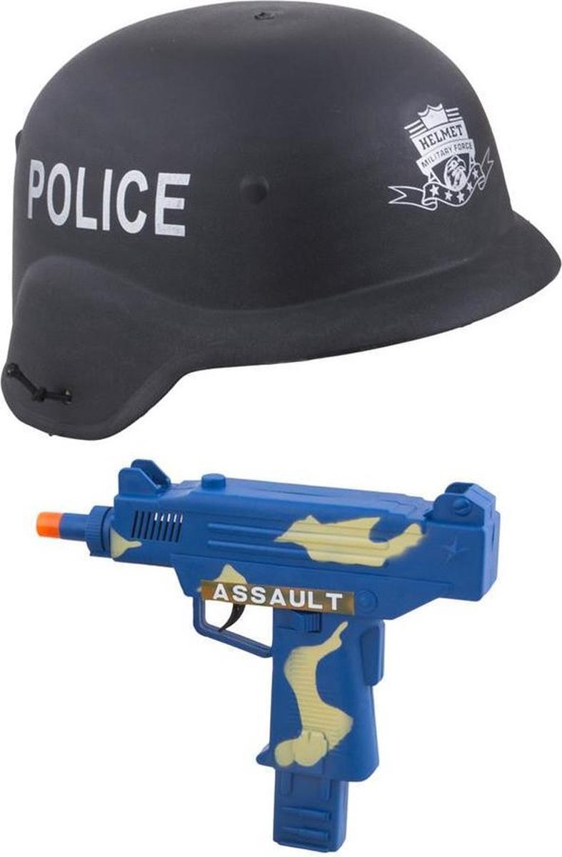 Kinderen speelgoed verkleed machinegeweer wapen en helm set voor politie agent 2-delig -  Carnaval accessoires