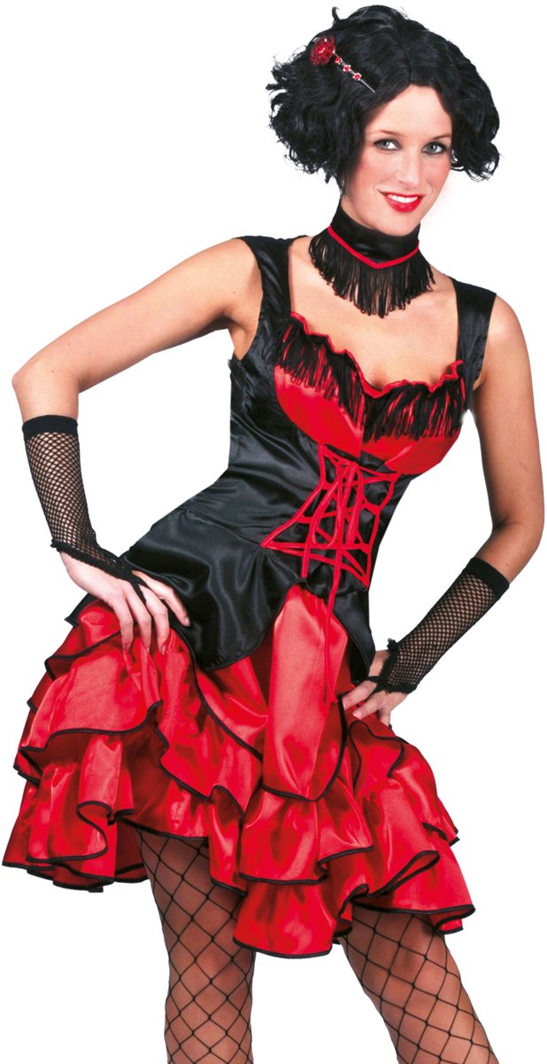 Verkleedpak saloon girl jurk rood vrouw  French Can Can Rosalie 40-42