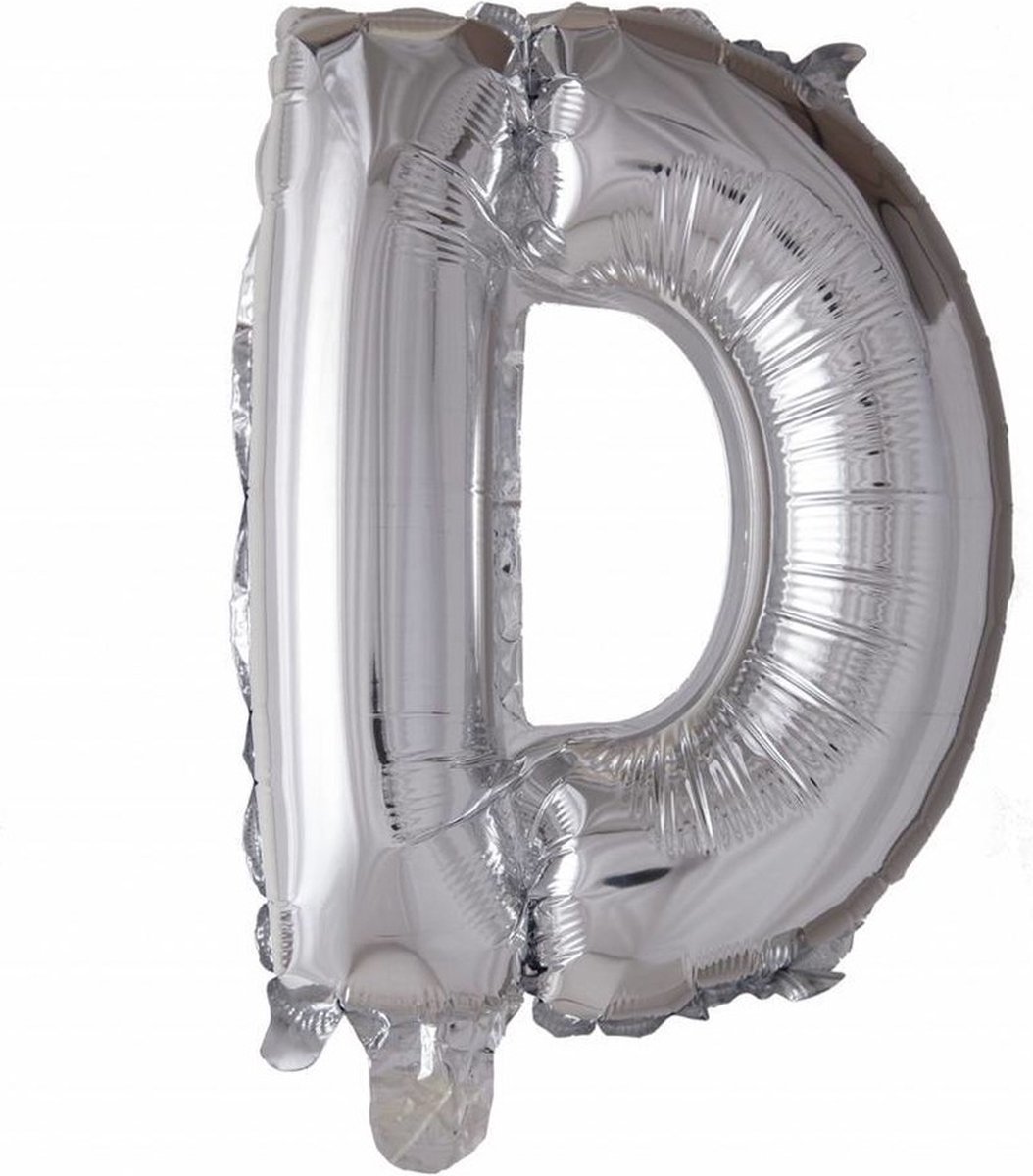 folie ballon Letter D, 44 cm zilver met Rietje