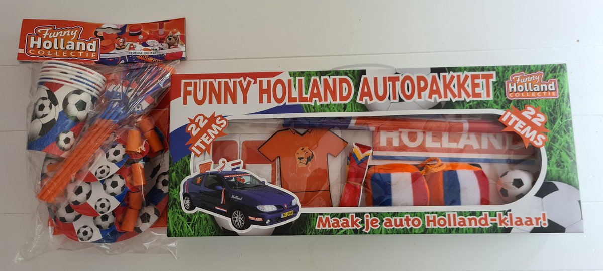 Voetbal Party Set - Oranje Party Set - Funny Holland - WK - EK - 31 delig Feestartikelen + 22 delig Auto set - Oranje - Vrouwenvoetbal