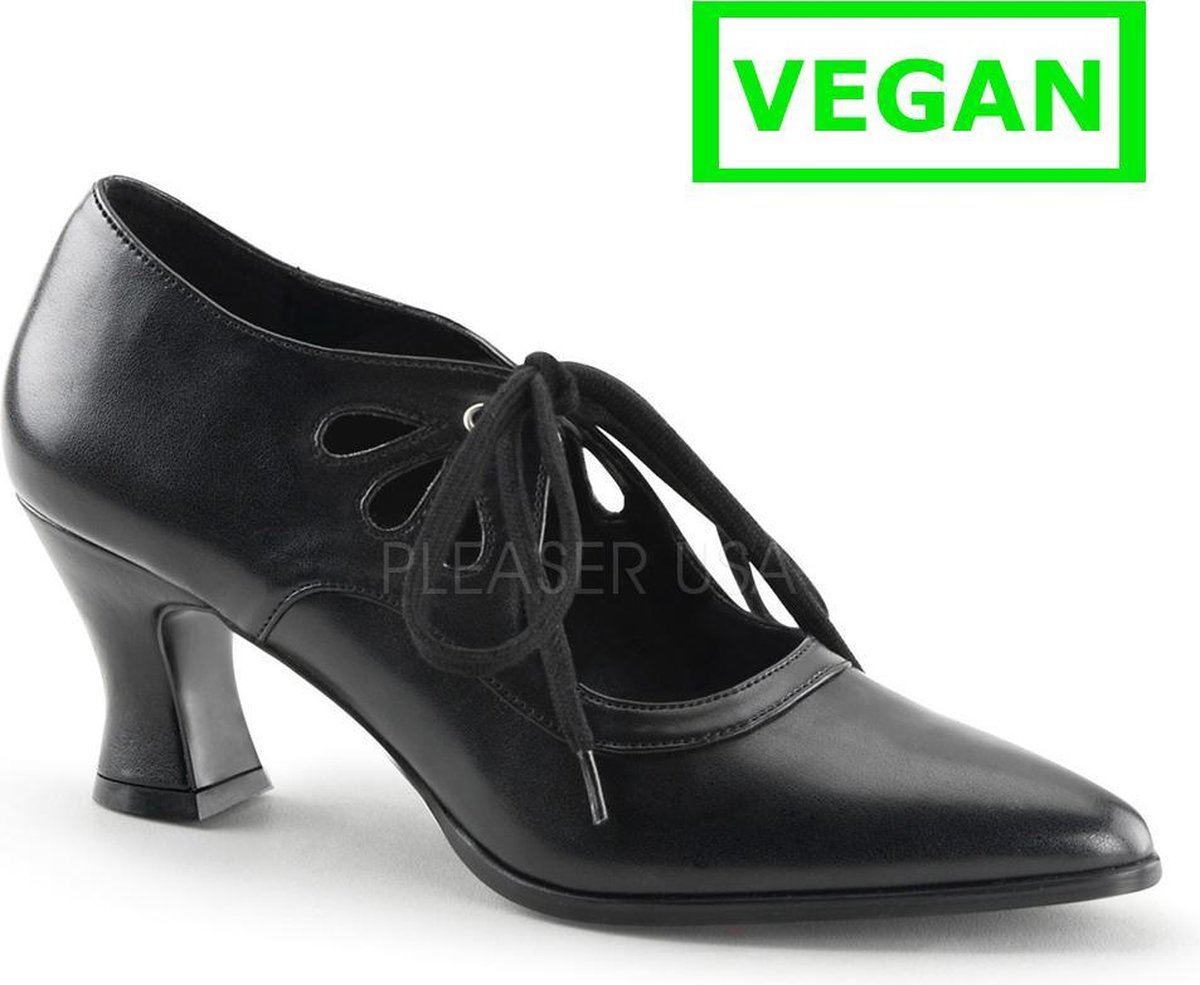 Victorian-03 Pump with short heel and shoe laces black matt - (EU 38 = US 8) - Funtasma