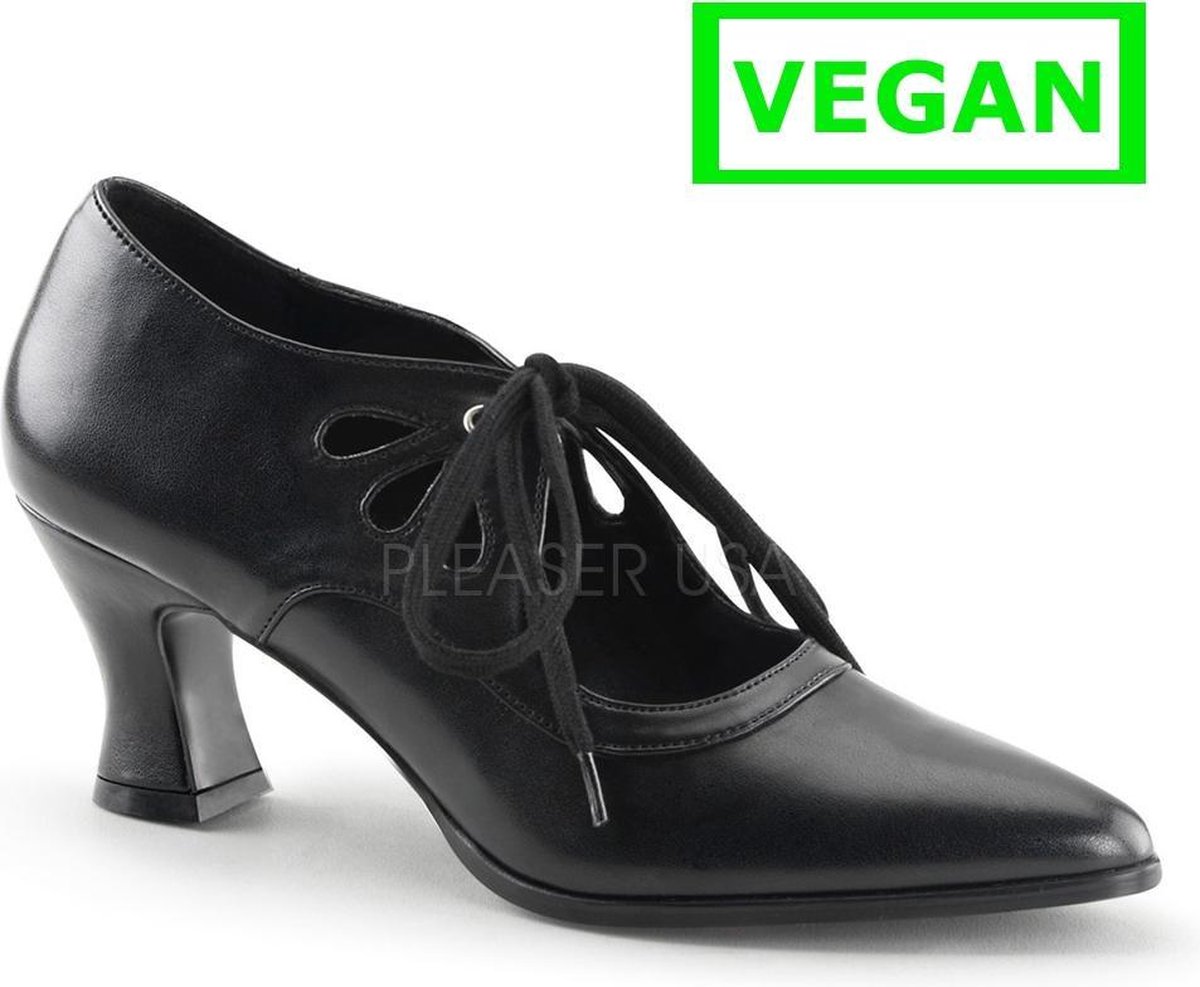 Victorian-03 Pump with short heel and shoe laces black matt - (EU 40 = US 10) - Funtasma